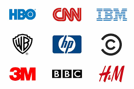 Logotipos de várias marcas com siglas: HBO, CNN, IBM, WB, HP, 3M, BBC